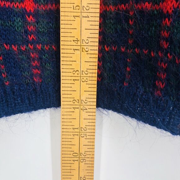 Vintage Equorian Heritage Mohair Blend Cardigan Sweater Navy Plaid Size M 14/16 - Picture 5 of 7